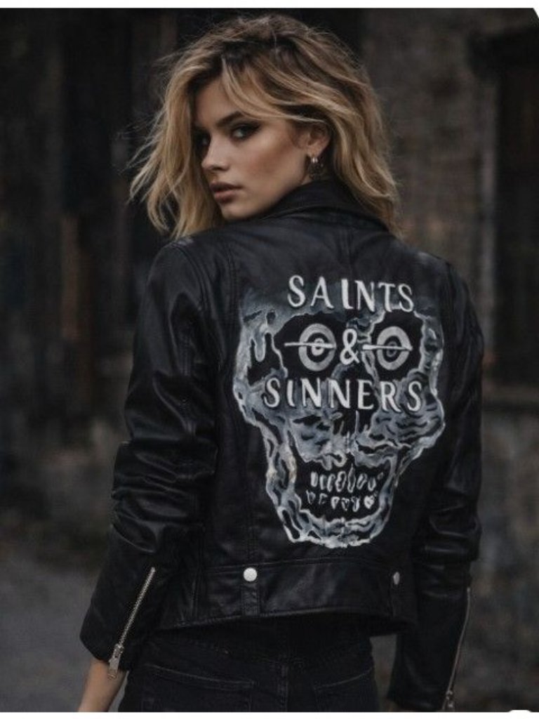 Levi’s Faux Leather Moto Jacket Skull Graphic Saints & Sinners Biker Punk Rock E